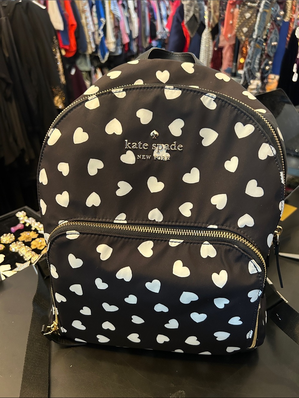 kate spade Black and White Heart-Print Mini Backpack